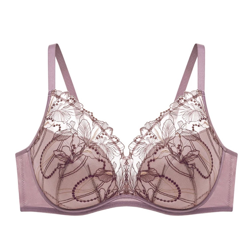 Lace Embroidered Underwire Bra - Mauve